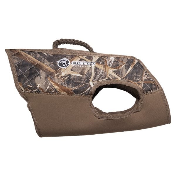 Camouflage hunting blind with a brand logo on a white background